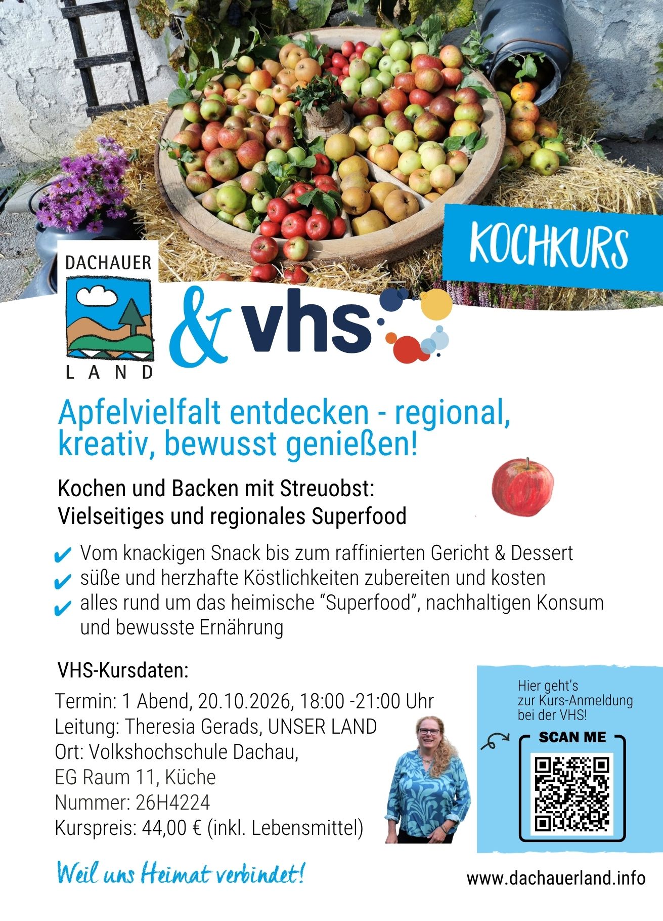 20.10.2026: Apfelvielfalt entdecken - regional, kreativ, bewusst genießen! Kochkurs mit DACHAUER LAND