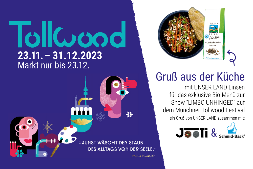 21.10.2023 UNSER LAND Linsensalat mit Brotchip auf dem Tollwood Winter Festival